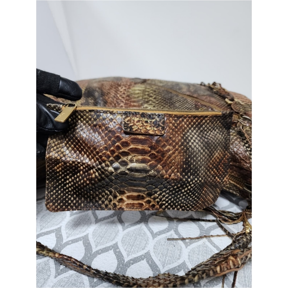Salvatore Ferragamo Large Python Leather Hobo Bag Brown - Picture 10 of 13